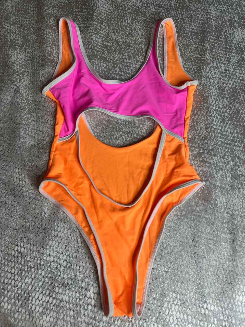 Colorblock Cutout One-Piece Swimsuit - Pink & Orange